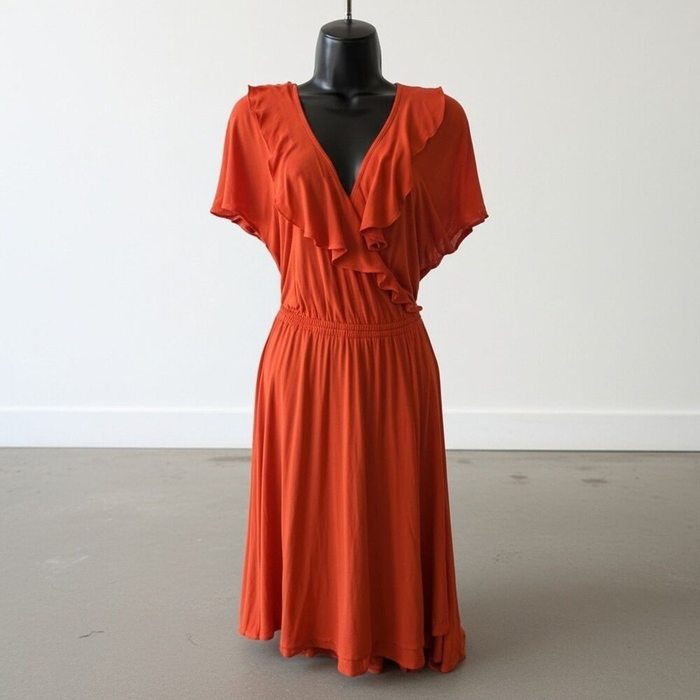Milly of New York Summer Jersey Dress Ruffled Knee Legnth Sz S Resort Cruise